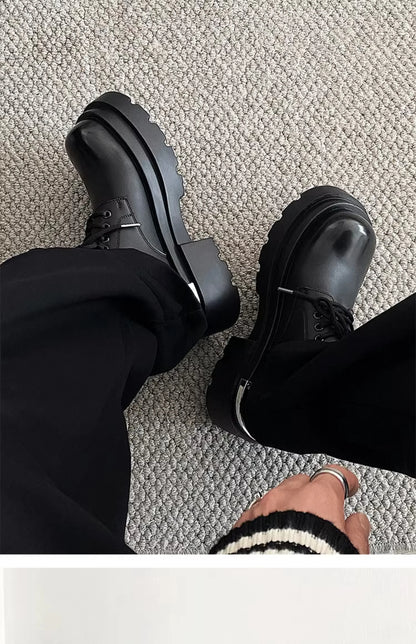 Original niche polished formal leather shoes new high-end feel thick sole with 7CM height increase big head casual shoes