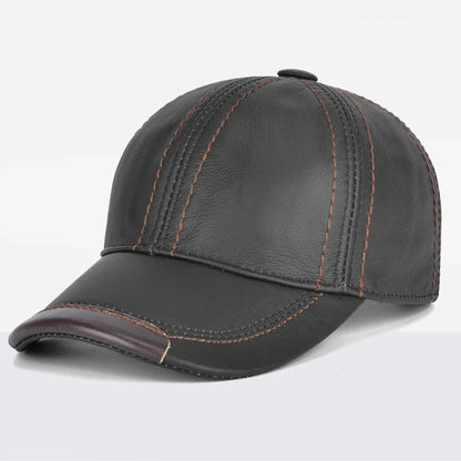 Men Real Cowhide Leather Earlap Caps Male Fall Winter 100% Real Cow Leather Hats New Casual Real Leather Outdoor Baseball Cap