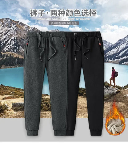 Men's Sets Jacket + pant Warm Fur Winter Sweatshirt Cashmere Tracksuit Men's Sets Fleece Thick Hooded Brand Casual Track Suits