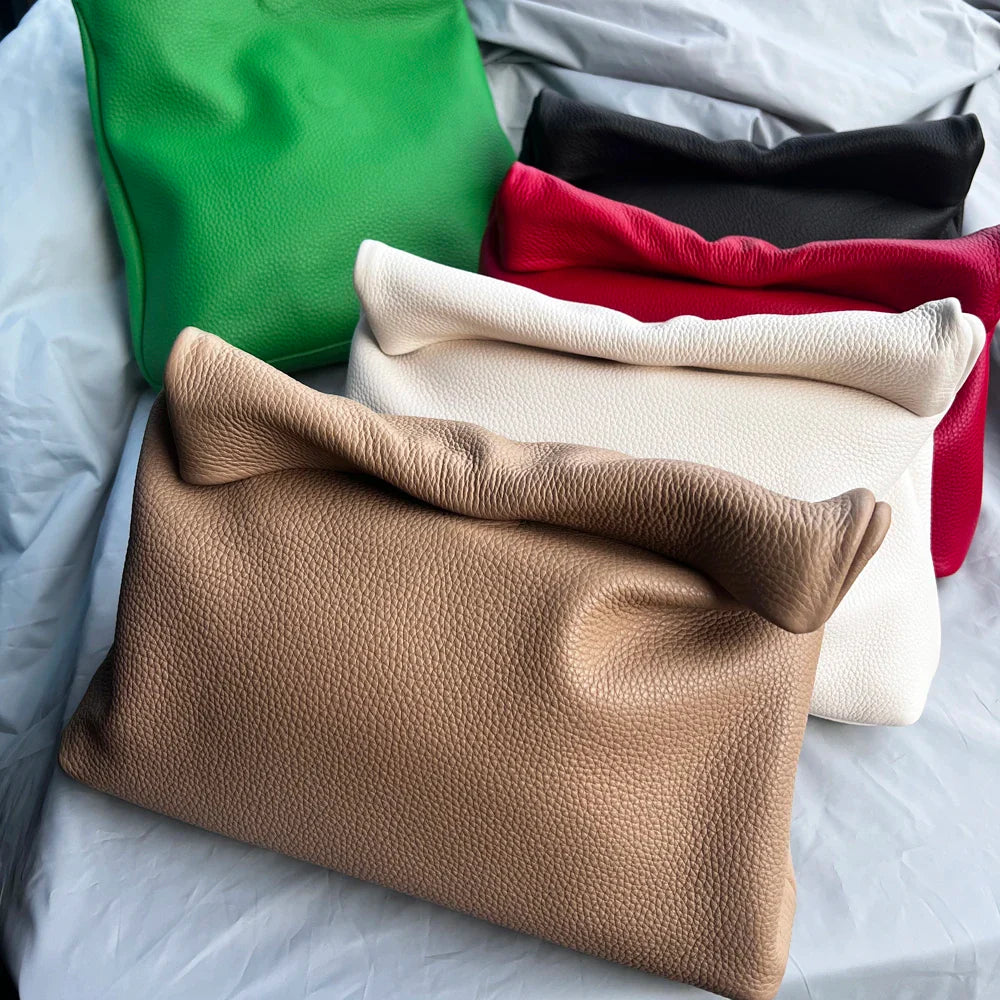 Leather Cowhide Handbag High Quality Leather Women's Foldable Designer Handbag Simple Magnet Handle Bags