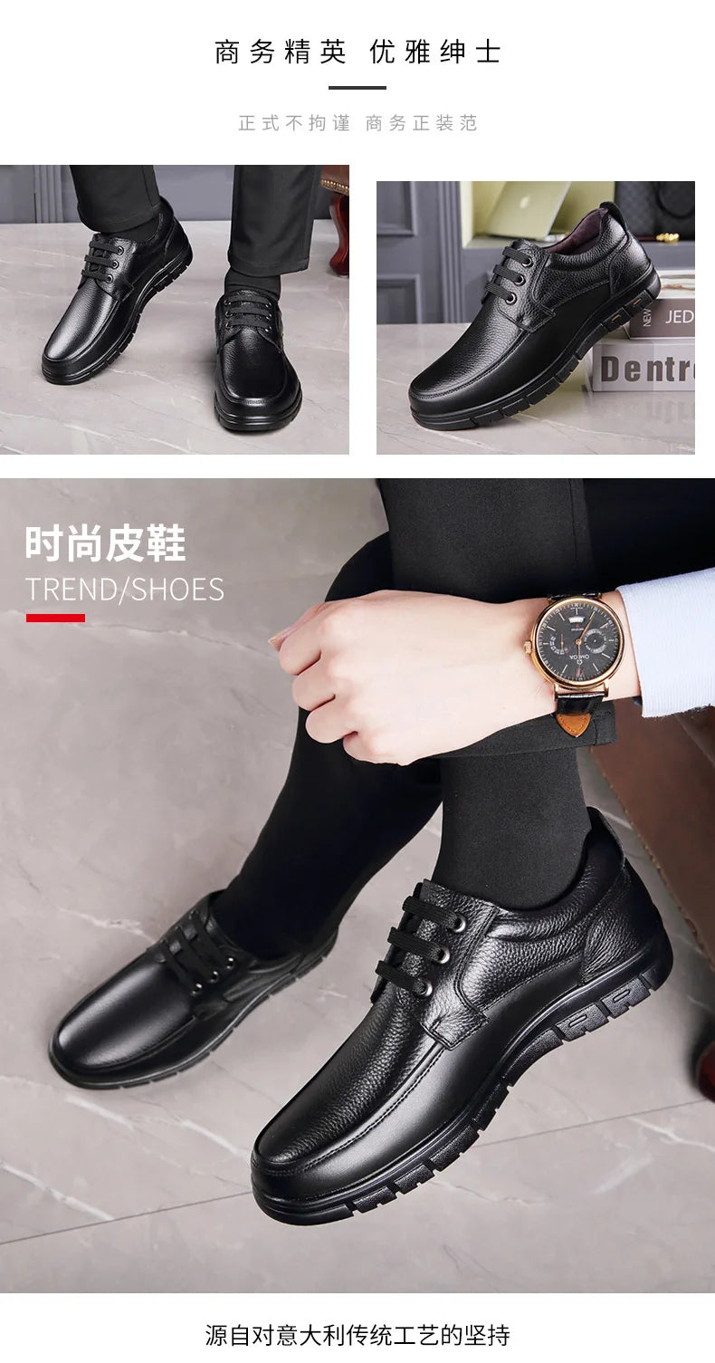 Handmade Leisure Men Shoes New Trendy Minimalist Work Shoes With Lace Up Middle-Aged Dad Formal Casual Business Leather Shoes