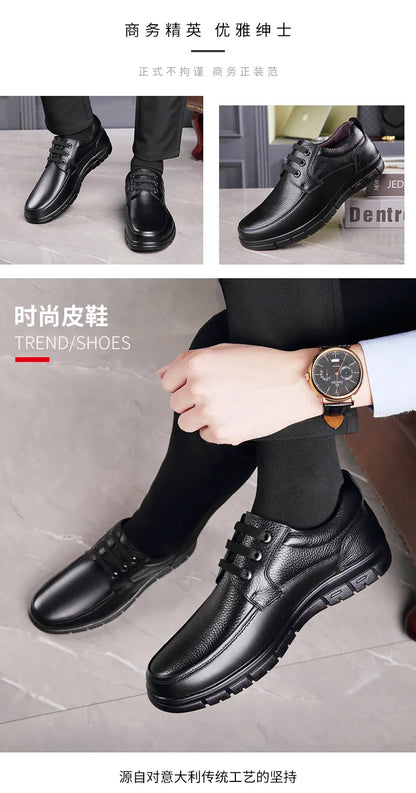 Handmade Leisure Men Shoes New Trendy Minimalist Work Shoes With Lace Up Middle-Aged Dad Formal Casual Business Leather Shoes