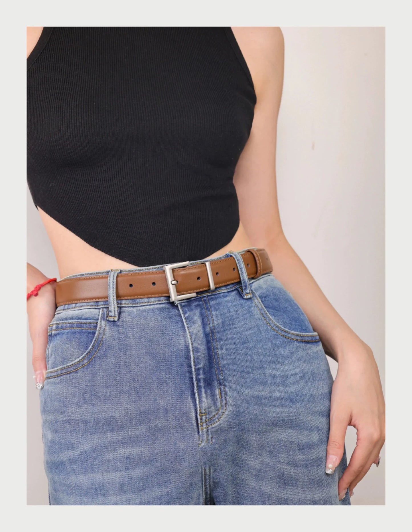 New Luxury Double Genuine Leather Belt for Women Jeans Casual Dress Square Alloy Buckle Ladies Trendy Belts Fashion Waistband