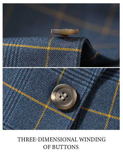 Dark blue 3 Piece Checkered Suit Set  Stylish Business Office Wedding Formal Outfit Elegant full man suit