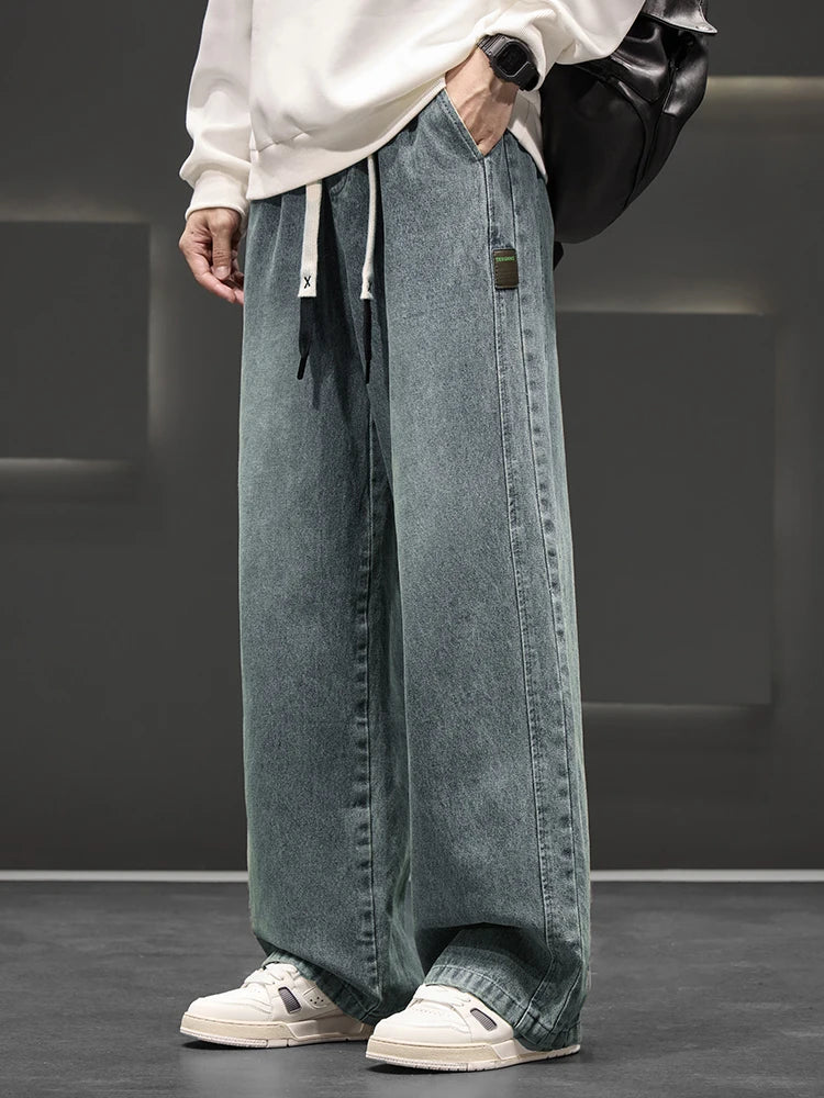 Spring Autumn Baggy Jeans Men Trousers Wide Leg Straight Denim Pants Daily Streetwear Loose Casual Jeans Asian Size L-6XL