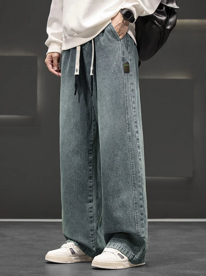 Spring Autumn Baggy Jeans Men Trousers Wide Leg Straight Denim Pants Daily Streetwear Loose Casual Jeans Asian Size L-6XL