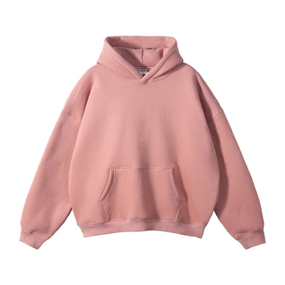 Thick 350gsm Fleece Hooded Hoodies For Men Unisex Winter Oversized Loose Basic Solid Sweatshirts Pullovers Coats HY0631