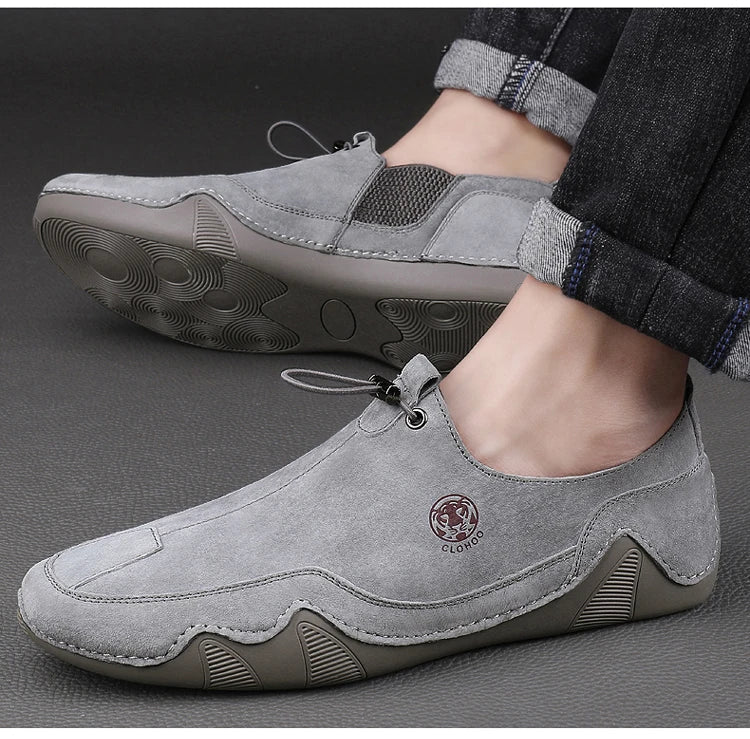 Breathable Light Anti-slip Outdoor Flat Shoes for Men Casual Driving Shoes Genuine Leather Boat Shoes Soft Sole Footwear