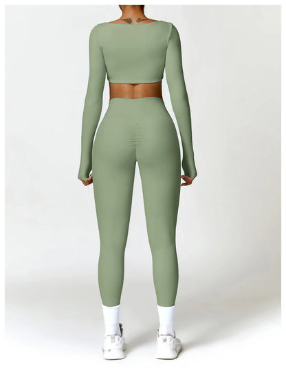 Summer 2PCS Yoga Suit Sports Set Women Quick-Dry Gym Set Women Tracksuit Running Workout Long Sleeve Sports Shirt Yoga Clothing
