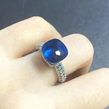 10.6mm Classic Ring for Women Light Blue Zircon Blue Topaz Candy Water Drop Crystal Ring Platinum Plated Jewelry Gift