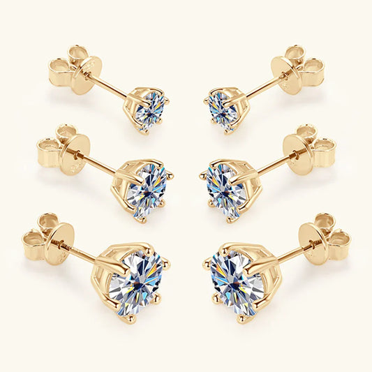 0.5-2ct Moissanite Diamond Stud Earrings 18K Yellow Gold Plated 925 Silver Wedding Earring for Women Men Luxury Jewelry with GRA