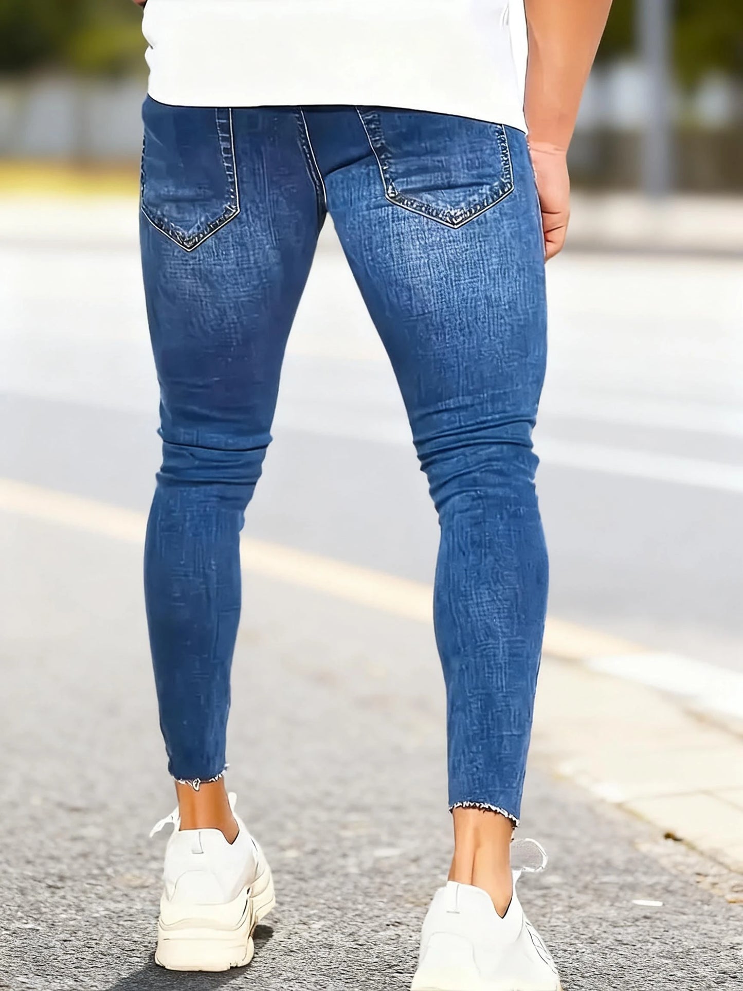 Men's Slim-fit Stretch Denim Pants, Comfortable Elastic Waistband, Casual Street Style, Perfect for Daily Wear and Outdoor Looks