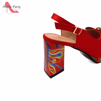 Red Color Italian Design Shoes Matching Bag Set Super High Heels Pumps for Garden Party