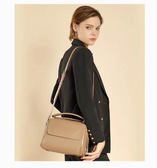 Genuine Leather Women's Handbag Cowhide Shoulder Bag Large Capacity Boston Crossbody Satchel For Fashion Bolsa Two Straps