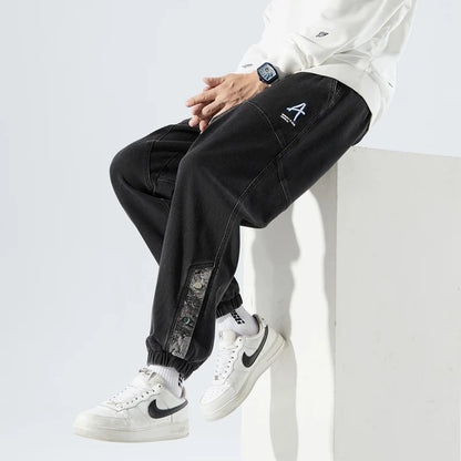 Spring Summer Men's Jogger Jeans Slight Stretch Denim Cargo Pants Black Blue Streetwear Baggy Jeans Trousers