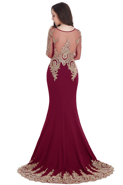Prom Dresses Women Beading Long Sleeve Backless Elegant Lace Applique Formal Evening Party Gown For Bride Robe De Soirée
