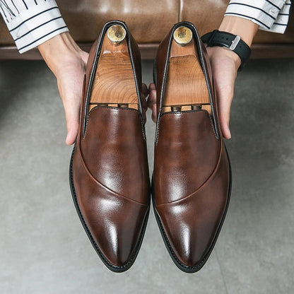 Casual Leather Shoes Large Size Men Business Shoes 2026 New Slip on Pointed leather Loafers Hand Polished Leather Casual Shoes