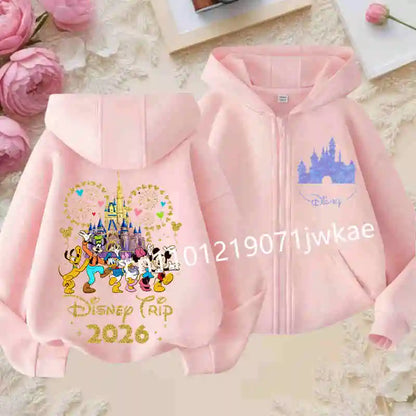 Boys and Girls Clothing Castle Pattern Kids Hoodie Jacket for Children 2026 Fashion Minnie Mickey Castle Zipper Hoodie Closure
