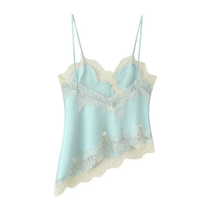 Lace Patchwork Short Camisole Stain Tops For Women Sexy Backless Tops Summer Sleeveless Women Straps Beach Top Female