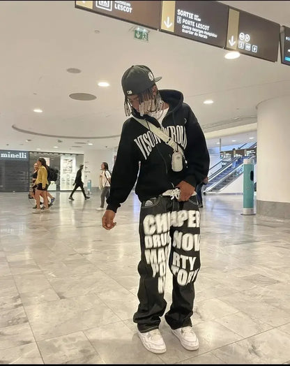 Wide Leg Jeans Y2k 2026 New Trend Fashion Punk Loose Straight Hip Hop Letter Printed Black Pants Men Women Trousers Streetwear