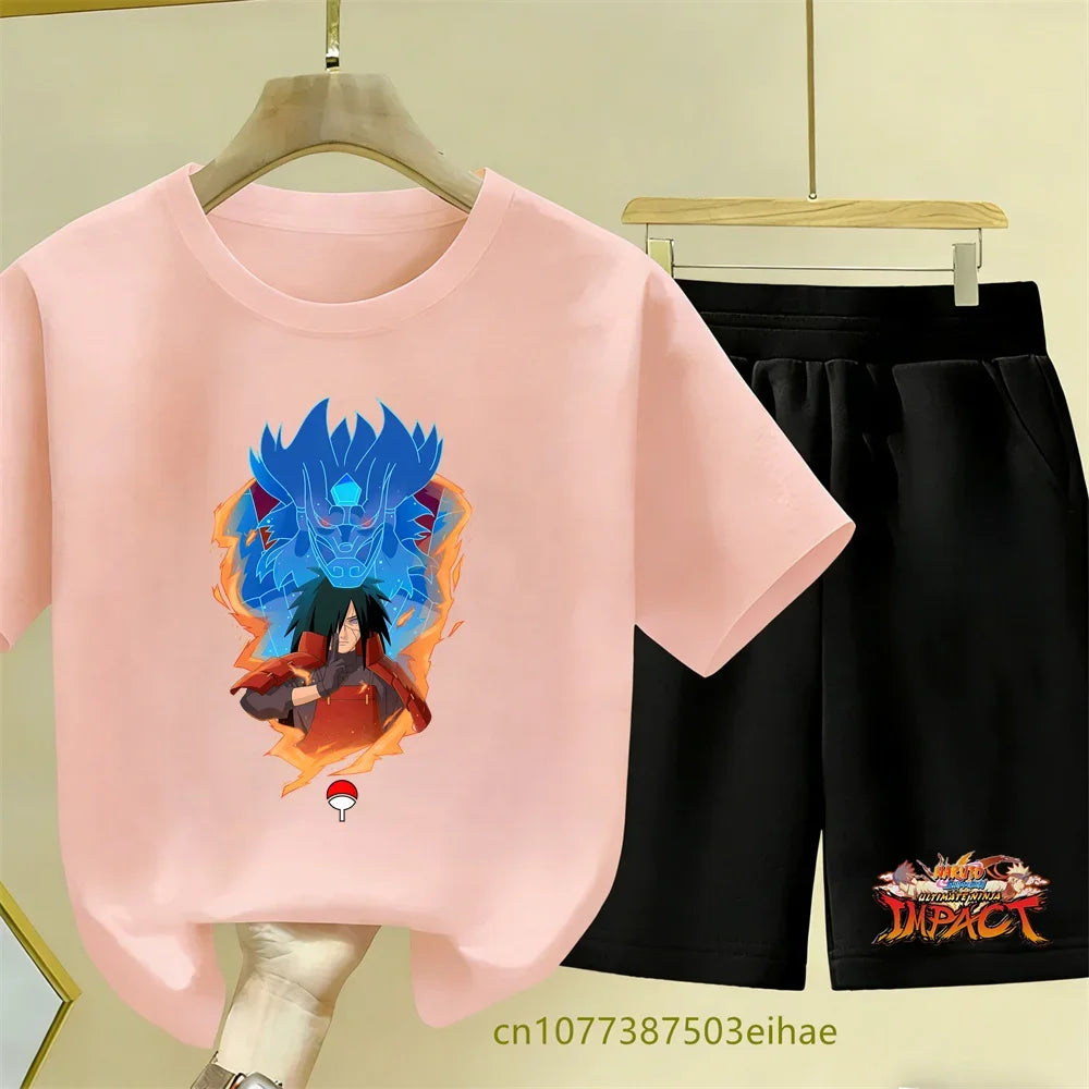 Naruto Children's 2-Piece Set Classic Anime Style Short Sleeve Top Casual Shorts Summer Outfit Specially Designed For Boys Girls