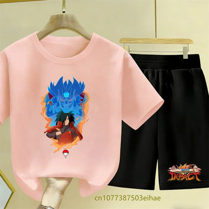 Naruto Children's 2-Piece Set Classic Anime Style Short Sleeve Top Casual Shorts Summer Outfit Specially Designed For Boys Girls
