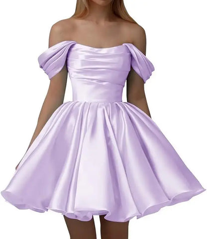 Off the Shoulder Satin Homecoming Dresses for Teens Short A Line Cowl Neck Prom Cocktail Party Gowns HOCO Girls School Dress