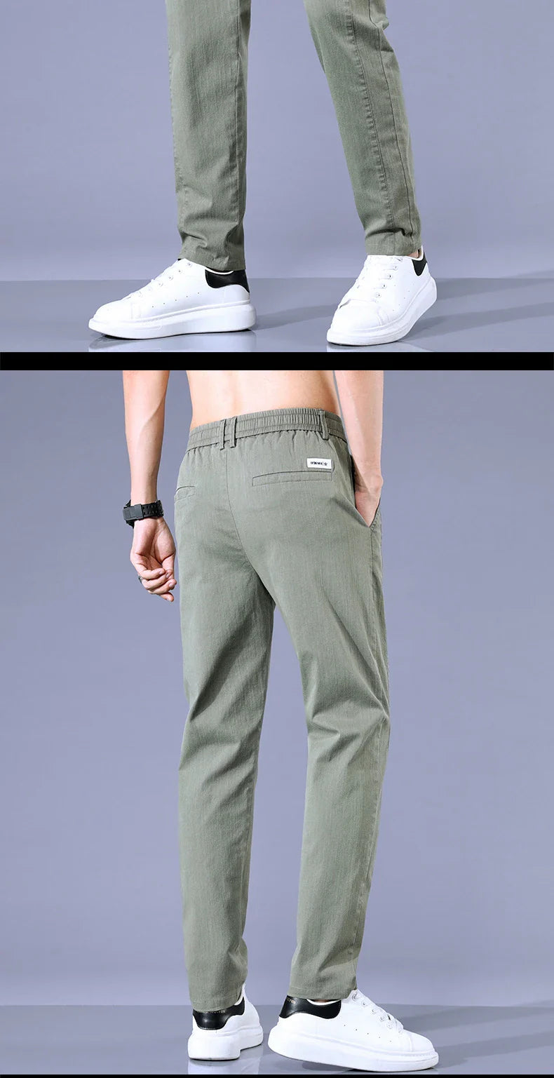 Size 28-38 Thin Casual Pants Mens Slim Simple Cotton Stretch Spring Summer Trousers Elastic Waist Drawstring Jogging Sweatpants