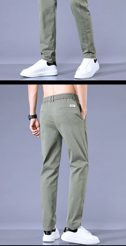 Size 28-38 Thin Casual Pants Mens Slim Simple Cotton Stretch Spring Summer Trousers Elastic Waist Drawstring Jogging Sweatpants