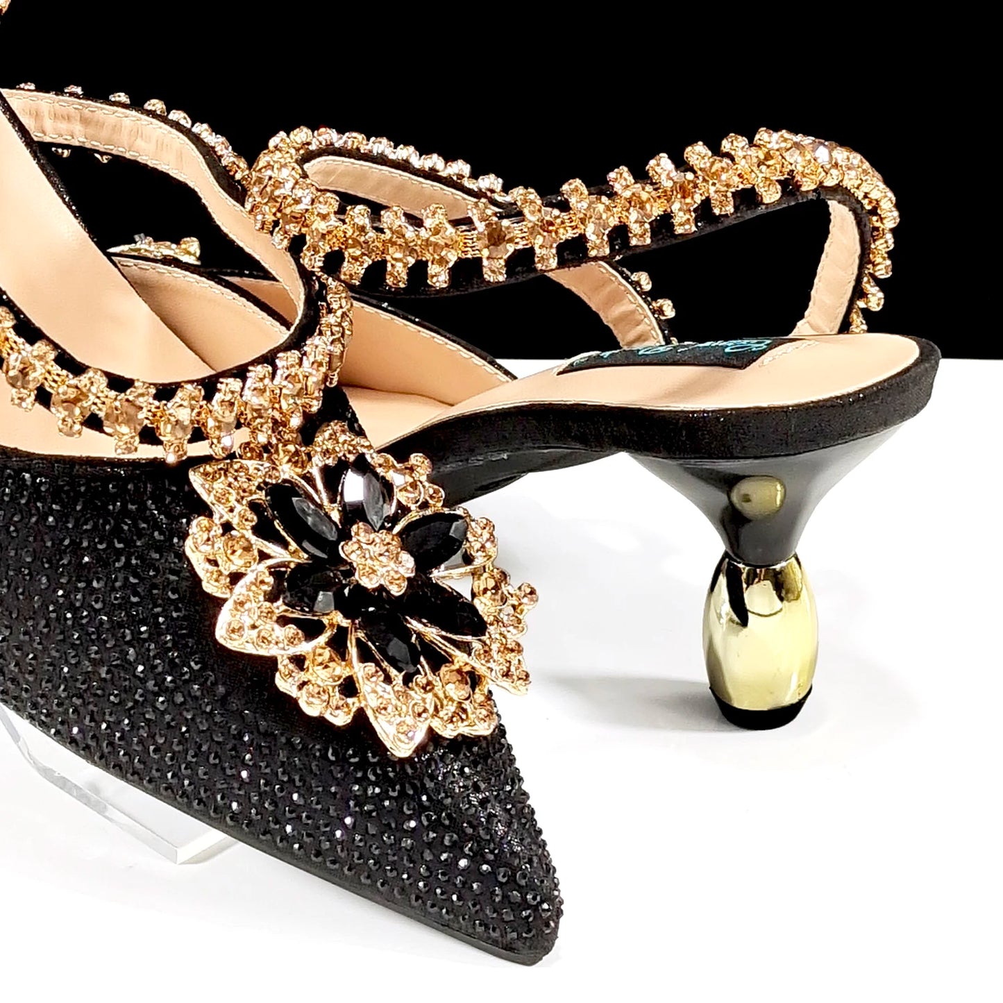 Italian Design Rhinestone-encrusted Ladies Party Women Shoes And Bag  Nigeria Gold Mini Bag Women High Heels