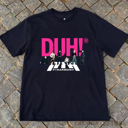 Summer Men P1Harmony 2025 DUH Same T-shirt Kpop Print Summer Short Sleeve Tee for Fans Men Women Clothing Streetwear T Shirts