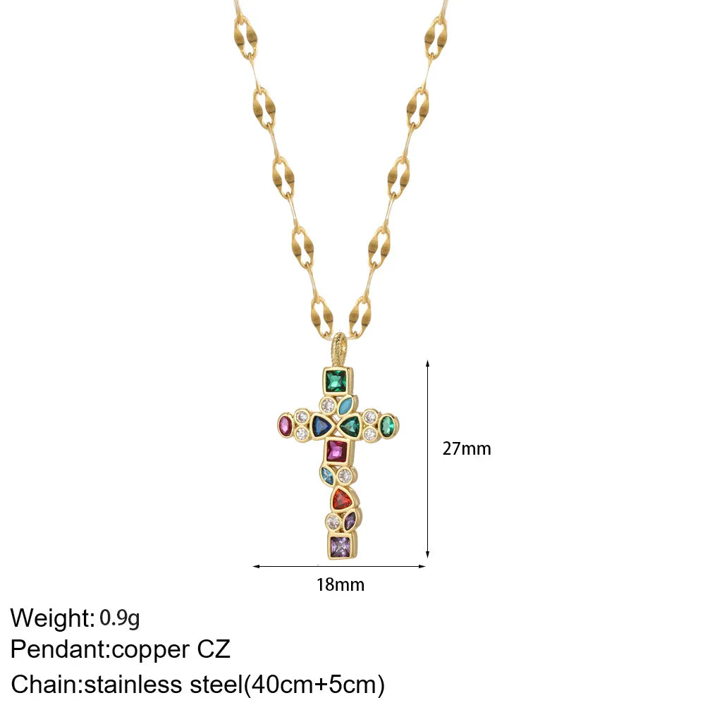 Cross Women's Pendant Collar Gold Color Our Lady Choker Jesus Necklace for Women Long Stainless Steel Chain Amulet Collars