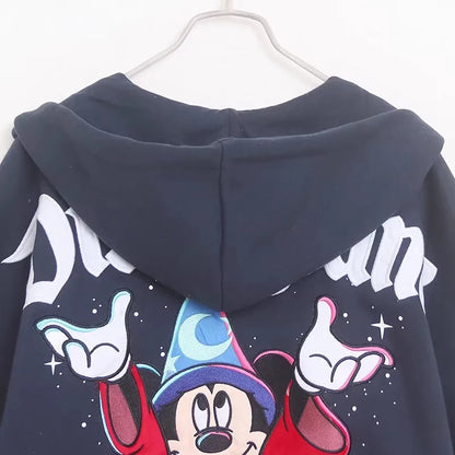 Moletom de Lã Bordado com Estampa de Desenho Animado do Castelo Mundial Letra Mágica Mickey Mouse Feminino com Zíper e Capuz VELUDO Blusa