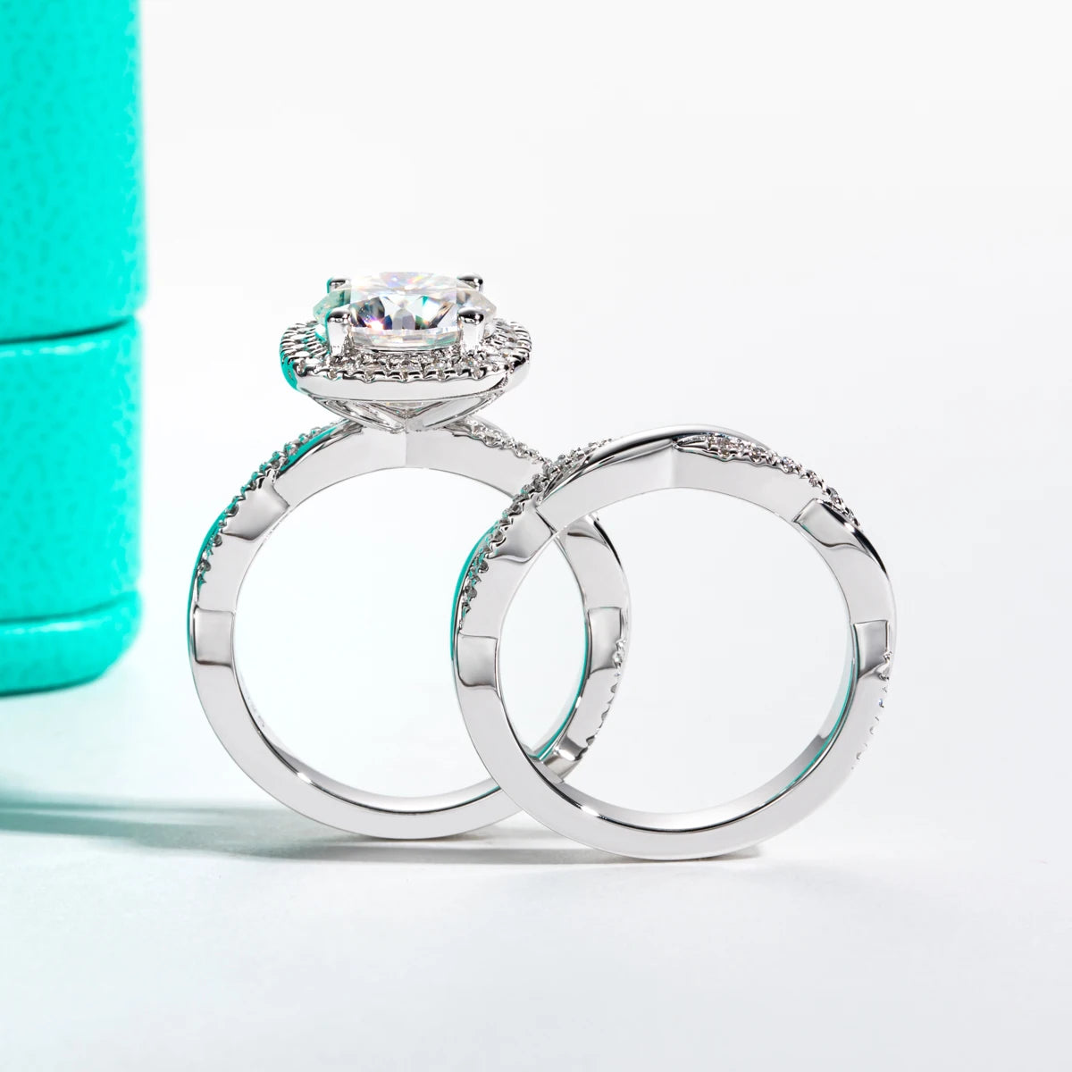 3ct D Color Moissanite Halo Engagement Ring 18k Gold Plated 925 Sterling Silver Bridal Rings Set for Girls Jewelry