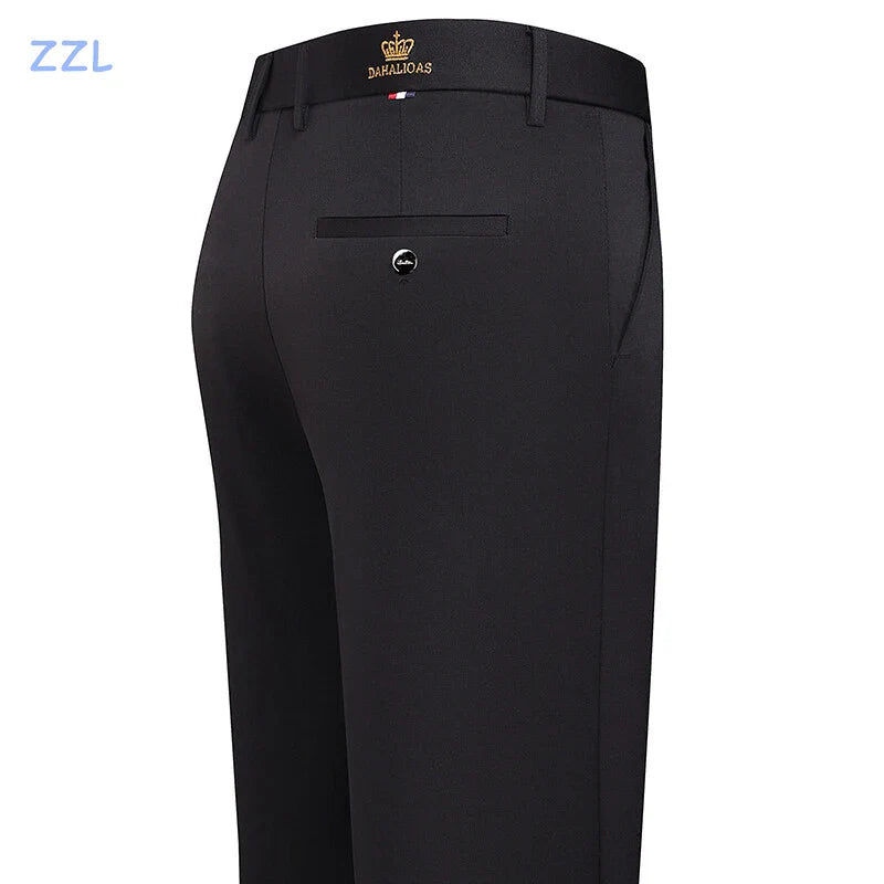 Classic Fit Male Pants Flat Front Casual Pants Stretch Performance Golf Pants Straight Leg Men's Wrinkle Resistant Trousers