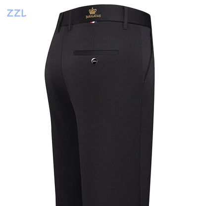 Classic Fit Male Pants Flat Front Casual Pants Stretch Performance Golf Pants Straight Leg Men's Wrinkle Resistant Trousers