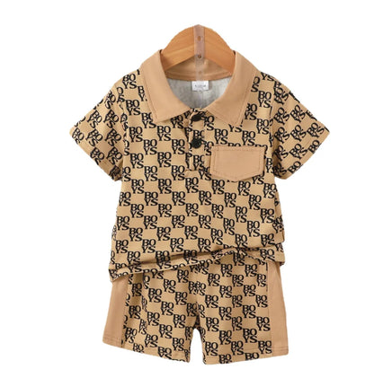 2PCS Clothing Set Children Fashion Gentleman Pocket Style Button Short Sleeve Top+Shorts Summer Outfit for Kids Boy 1-6 Years