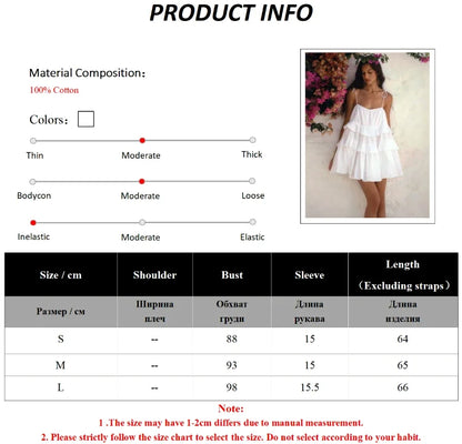 Sexy Loose White 100% Cotton Women's Dress Summer Strap Sleeveless Mini Dresses Classic Ruffle Female Beach Dress
