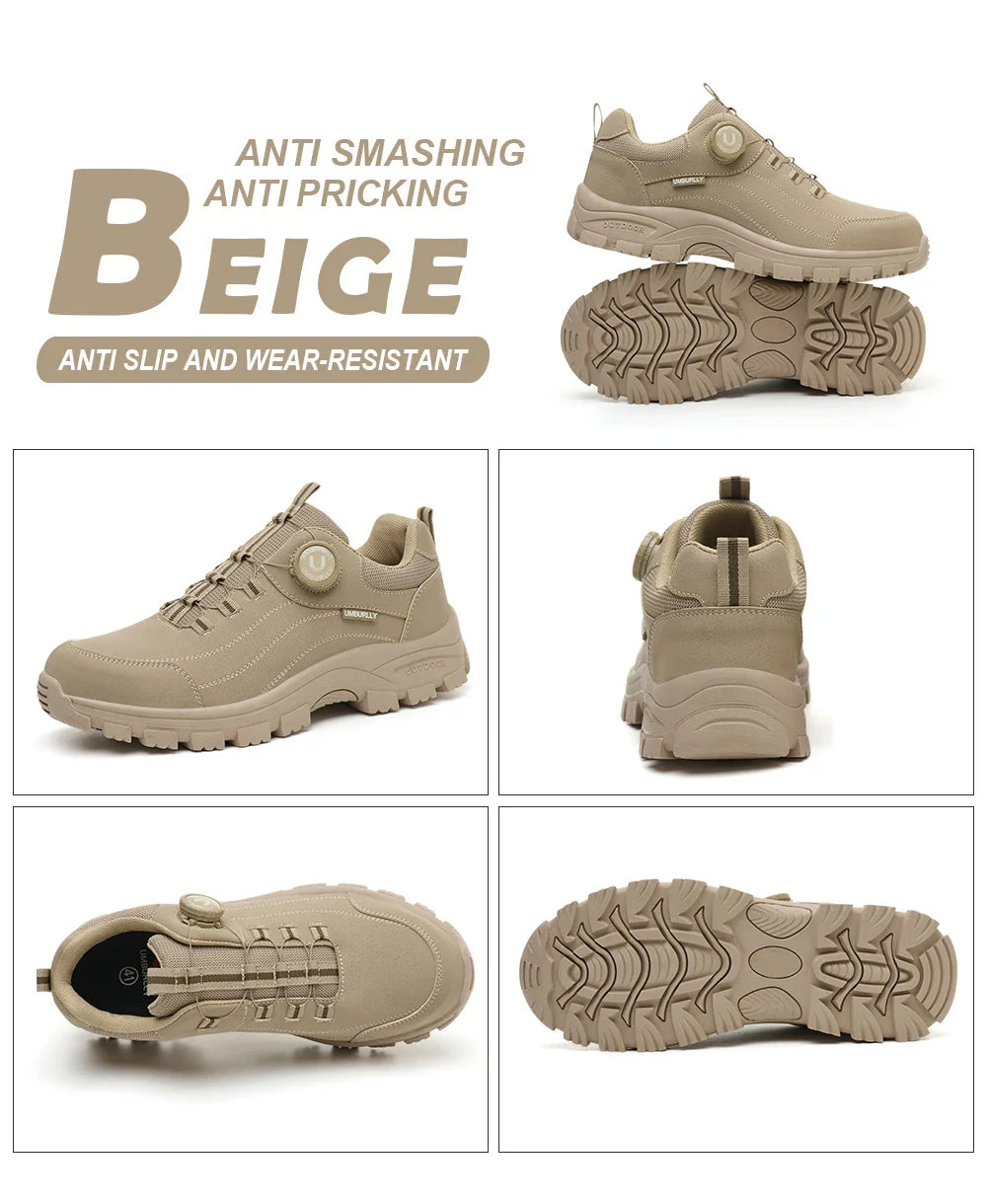 Men's Steel-Toed Safety Shoes With Anti-Crush, Anti-Puncture And Anti-Slip Soles, Fashionable Button Industrial Work Shoes