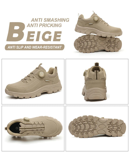 Men's Steel-Toed Safety Shoes With Anti-Crush, Anti-Puncture And Anti-Slip Soles, Fashionable Button Industrial Work Shoes