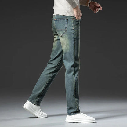 Premium Jeans Men's Autumn 2023 New Elastic High End Business Casual Old Vintage Straight Leg Jeans