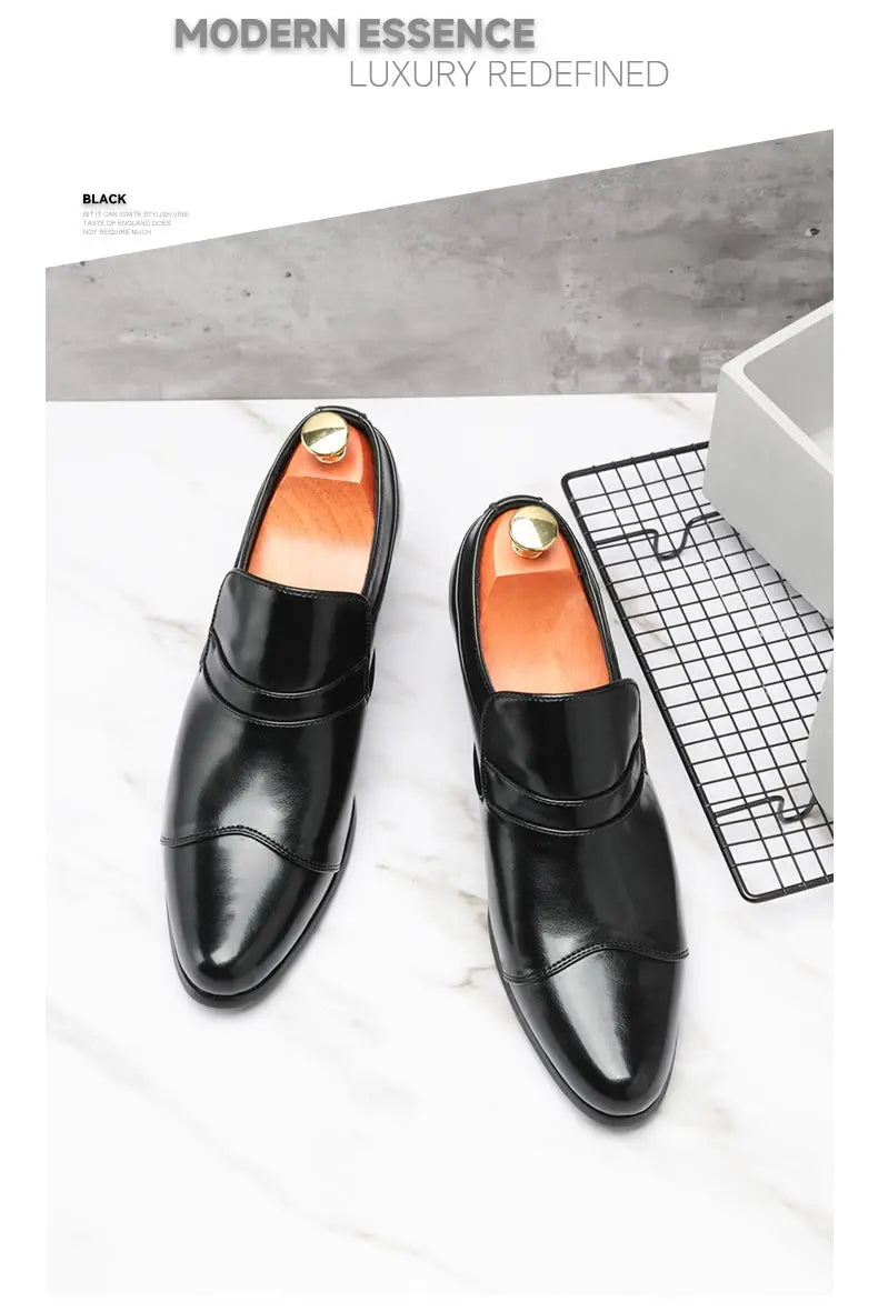 Premium leather men shoes slip on loafers European brand business casual wedding party plaid design height increasing