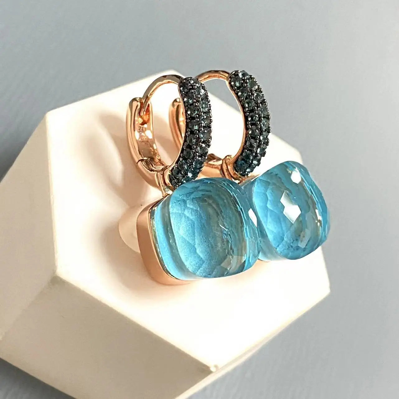 Classic Nudo Earrings Inlay Blue Topaz Zircon With Black Gun Plated Brown Crystal Earrings Fashion Jewelry Gift For Women