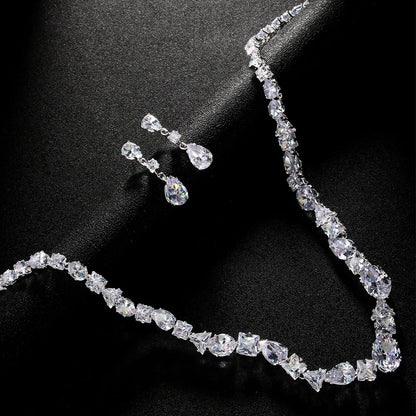 Full Zircon V Shape Neckalce Earrings Set High Quality Jewelry Fashion Show Bling Crystal Bridal Jewelry Set Bridal Wedding Gift