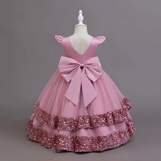 2025 New Elegant Girl Wedding Dress Sequined Mesh Princess Dress 4-12 Year Old Girl Graduation Party Prom Evening Dress