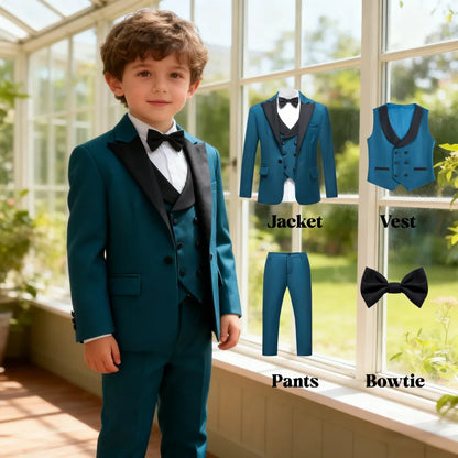 Popular Aqua Boy's Suit Set for Wedding 3 Pieces Suit Set Formal Tuxedo Jacket Vest Pants Kids Photo Shot Oufit