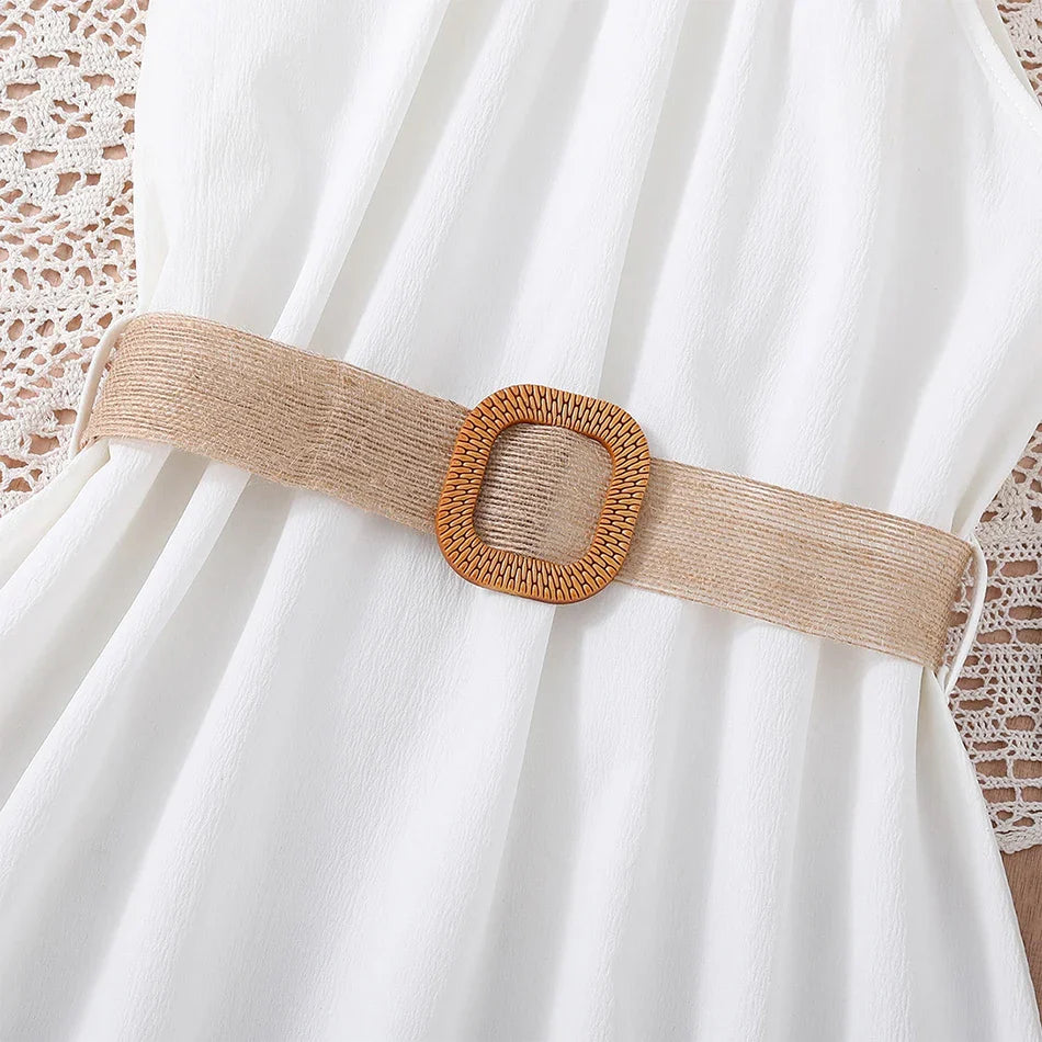 Elegant Summer Princess Dress for Teen Girls with Halter Neck and Off-Shoulder Children Sleeveless Casual Clothes with Belt