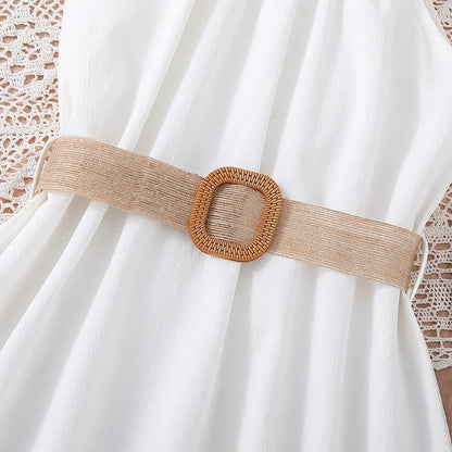 Elegant Summer Princess Dress for Teen Girls with Halter Neck and Off-Shoulder Children Sleeveless Casual Clothes with Belt