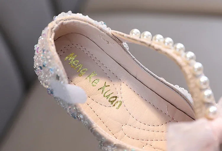 Toddler Girl's Princess Shoes Sequins Lace Bowknot 21-36 Children Mary Janes Three Colors Luxury Trendy Party Kids Shoes Flats