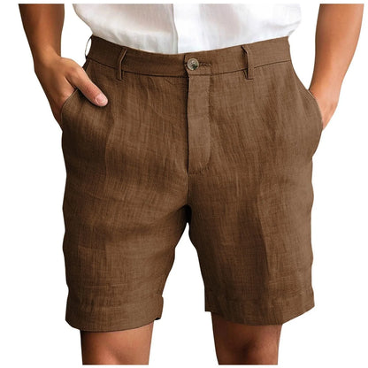2025 Summer Cotton Linen Shorts for Men Solid Casual Button Pocket Beach Shorts Men's Comfortable Simple Vacation Leiture Pants